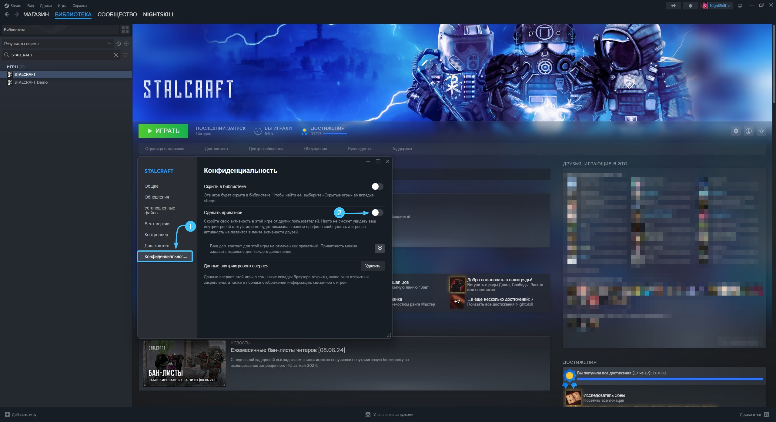Приватность игры в «Steam»