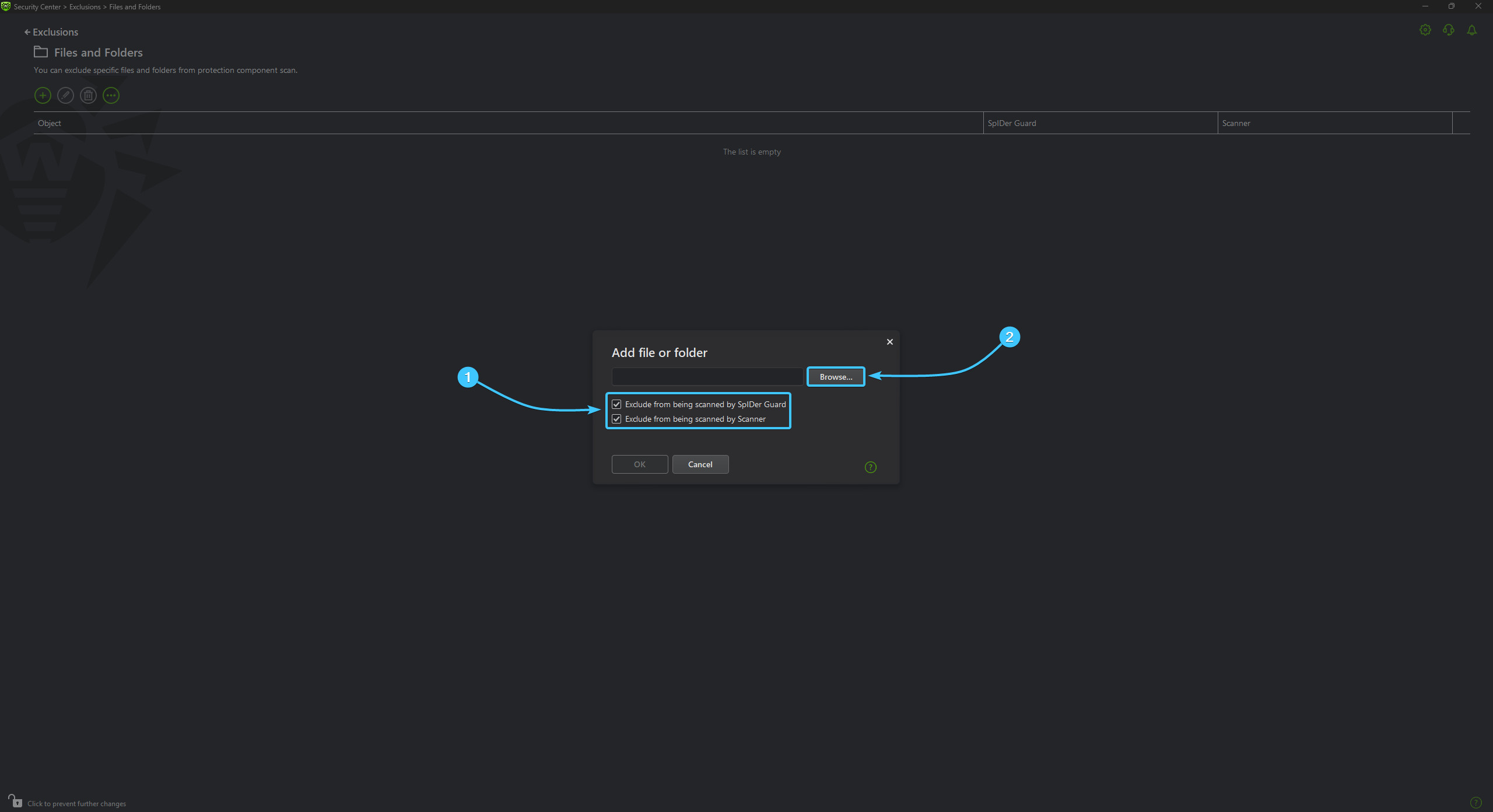 Configuring Dr.Web Security Space